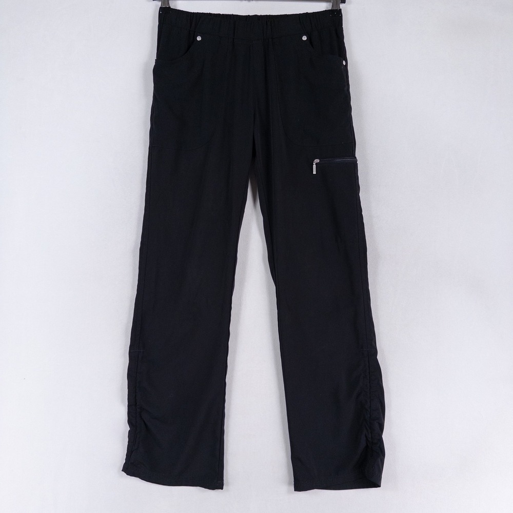 Beyond Scrubs Cargo Pants Womens Small Black Elastic Waist Ruched Straight Leg